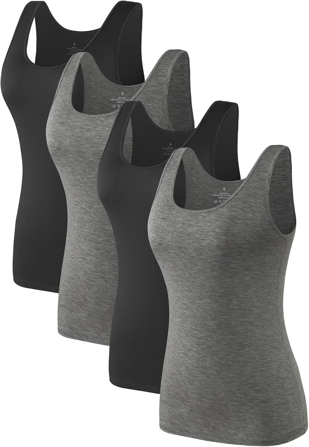 Air Curvey 4 Pack Tank Top for Women Basic Undershirt Tanks Sleeveless Casual Shirts Soft Seamless Layering Tops