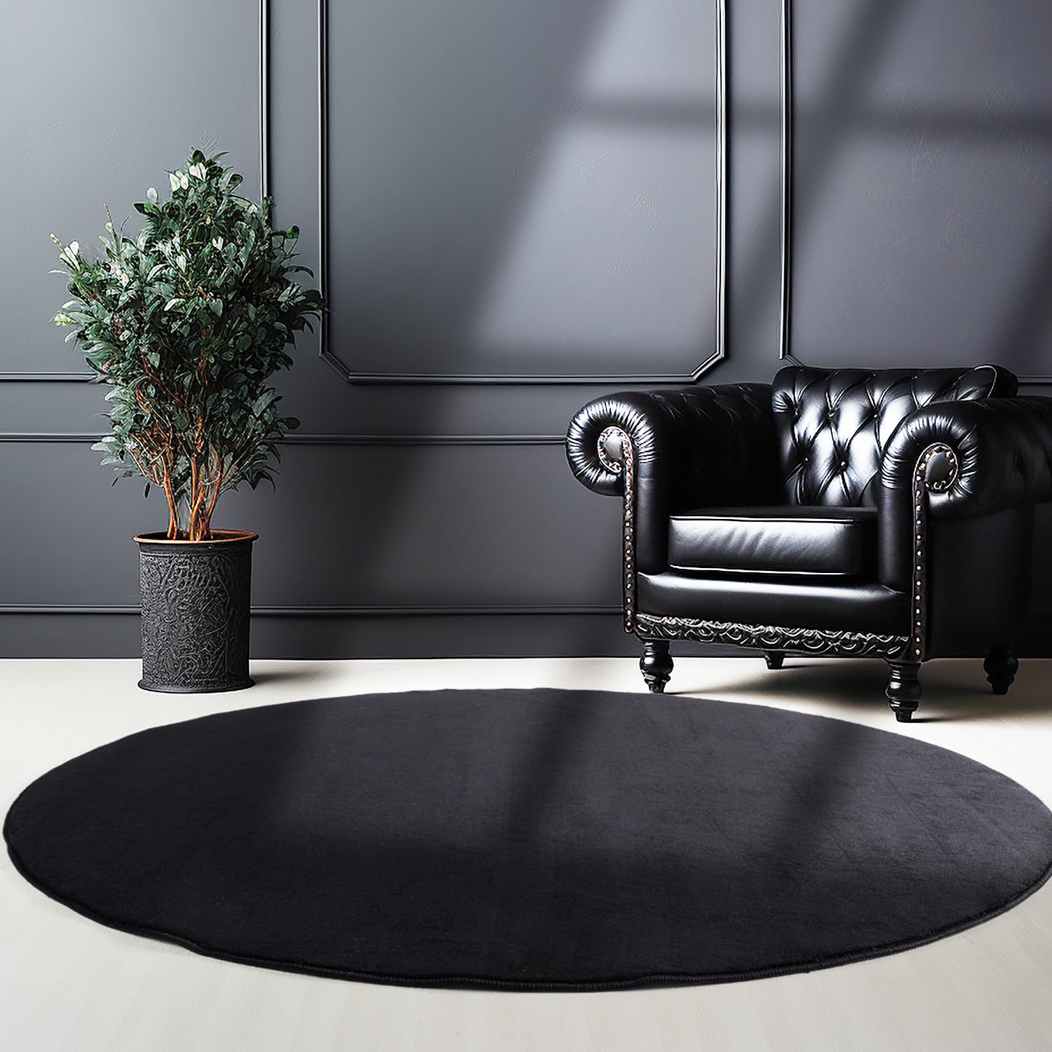 SIMPEX Alfombras de Pelo Corto, Unicolor - Monocromo, Alfombra Negro, 200 cm Redonda, Alfombras de Estilo Moderno, Alfombra Sala de Estar