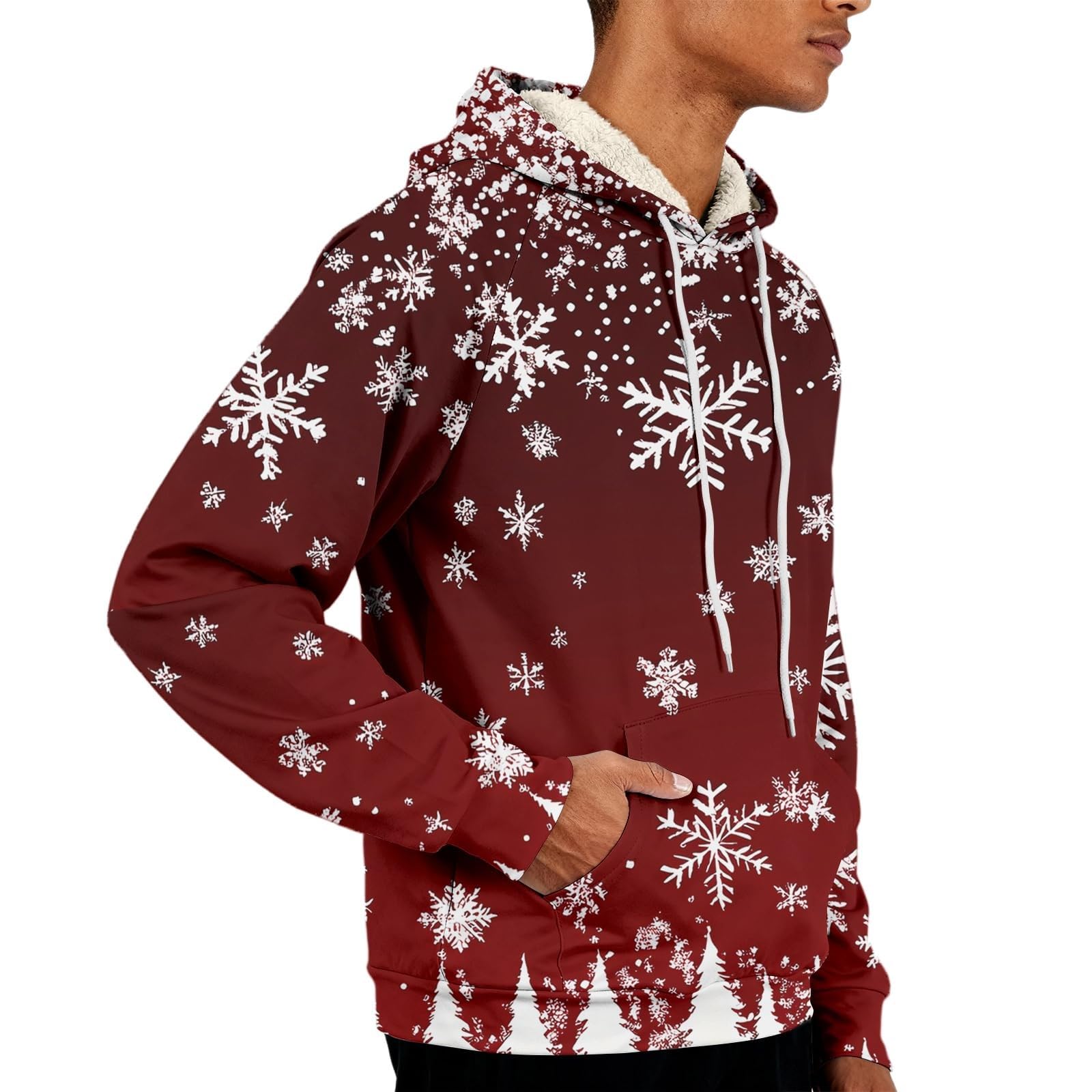 Suéter de Navidad con forro polar para hombre, divertido árbol de Navidad, reno, sudaderas, tallas grandes, trajes navideños, manga larga, cálido, suéter sherpa, novedad, disfraz de Navidad