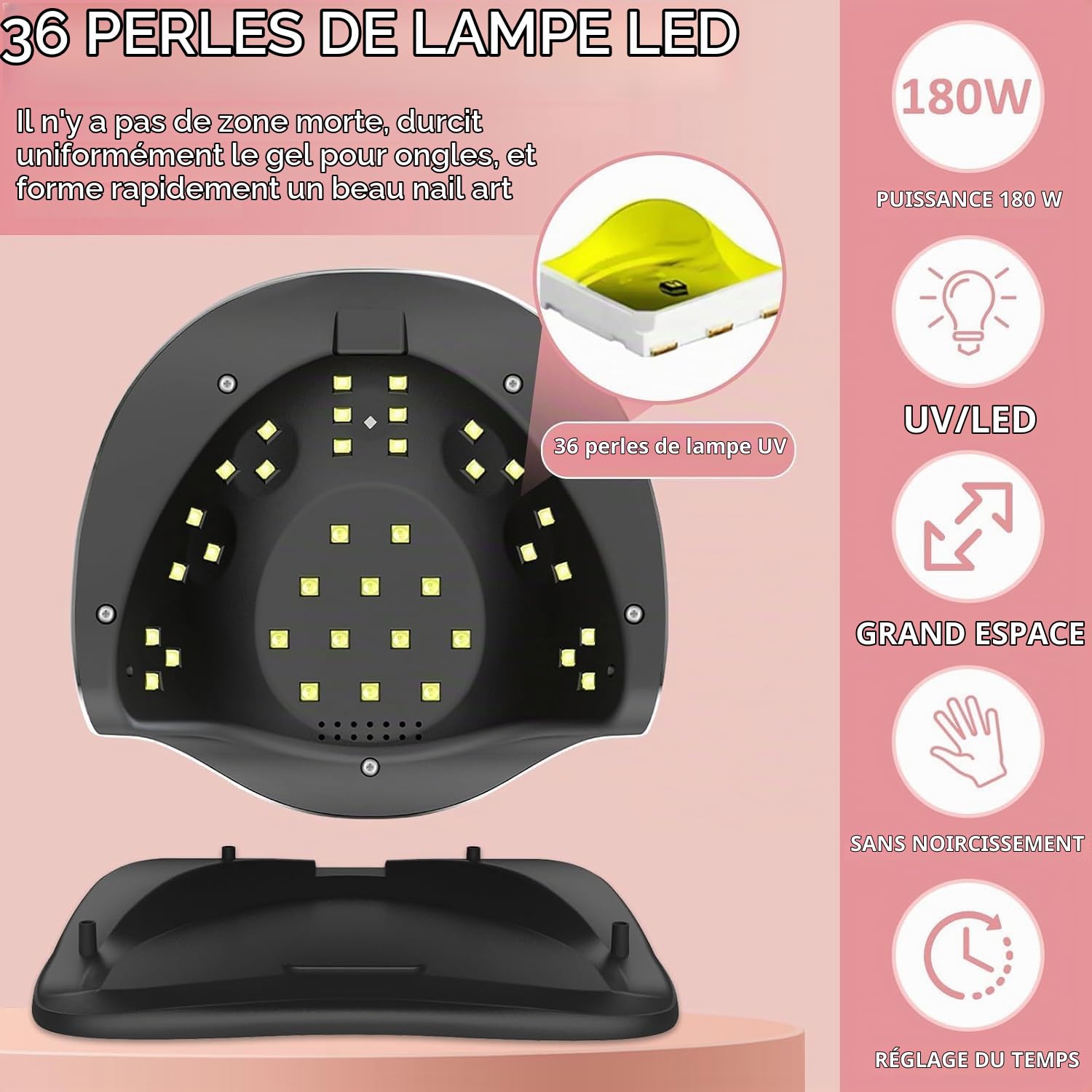 180W Lampe UV Ongles Gel, Poignée en Forme d'oreilles de Chat - Professionnelle Lampe UV Vernis Semi Permanent avec Mini Lampe UV Ongles Gel pour Durcir le Vernis à Ongles en Gel, Blanc