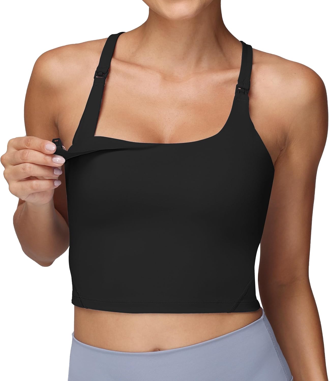 Foucome Nursing Tank Tops for Breastfeeding Y-Back Racerback Longline Maternity Sports Bra Workout Crop Top
