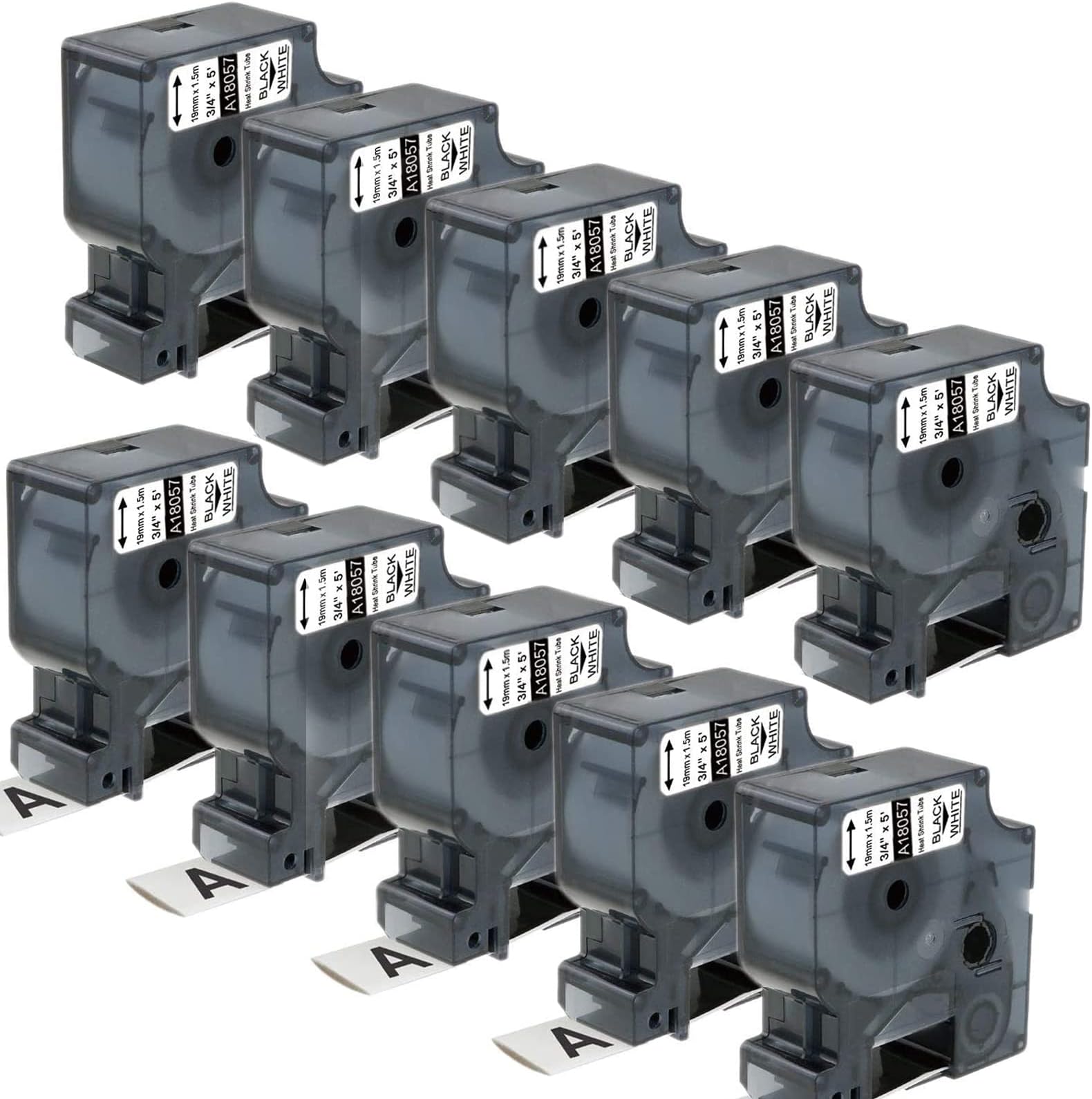 18057 a18057 Heat Shrink Tubes Replacement for DYMO 18057 3/4" 19mm Black on White Heat Shrink Tubes 10-Pack for Cable Wire Compatible with DYMO Rhino Industrial Label Maker 4200 5200 5000 6000