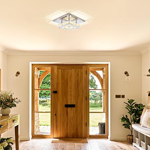 Miniatura 2 de Qieynel Candelabros de cristal modernos dorados con control remoto empotrado, lámpara de techo LED con cristales para baño, cocina, oficina,