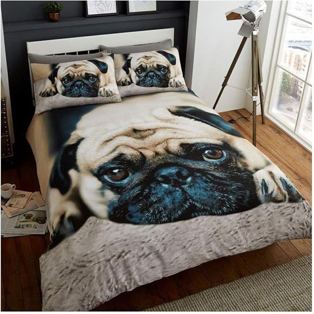 GC GAVENO CAVAILIA Wildlife 3D Duvet Cover, Animal Bedding Sets, Polycotton Quilt Bed Set, Sweet Pug, Double