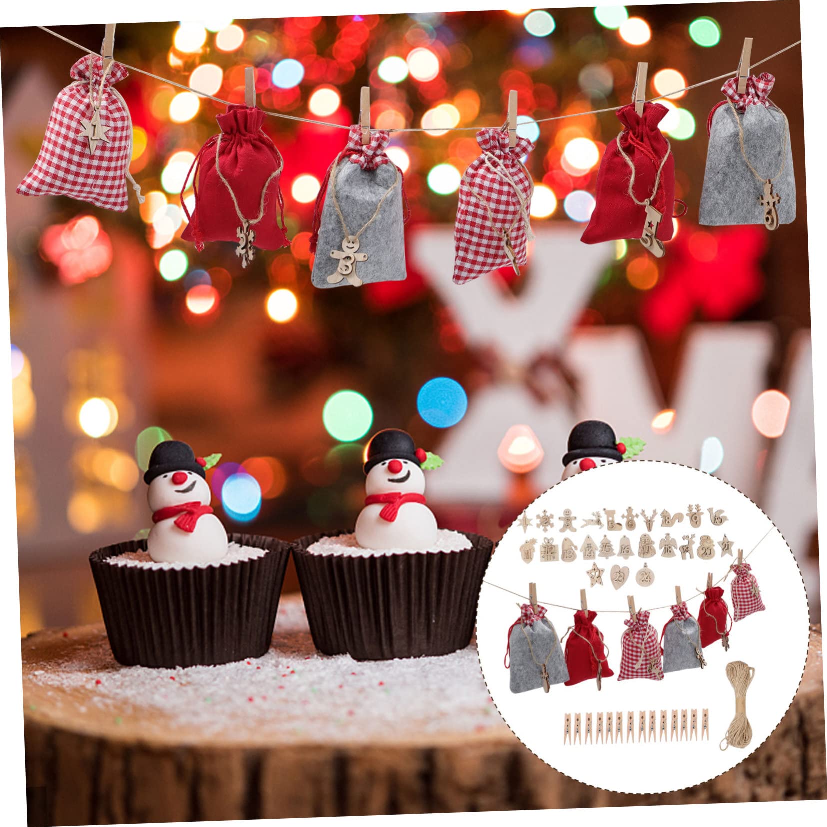 IMIKEYA Lot De 3 De Calendrier De L'avent De Noël À Cordon Conteneurs De Noël De Rangement pour d'emballage Décoratifs De Noël