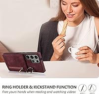 Vista 5 de Miimall Funda para Samsung Galaxy S23 Ultra con tarjetero, piel sintética Galaxy S23 Ultra con soporte de anillo, funda magnética Flip S23 Ultra