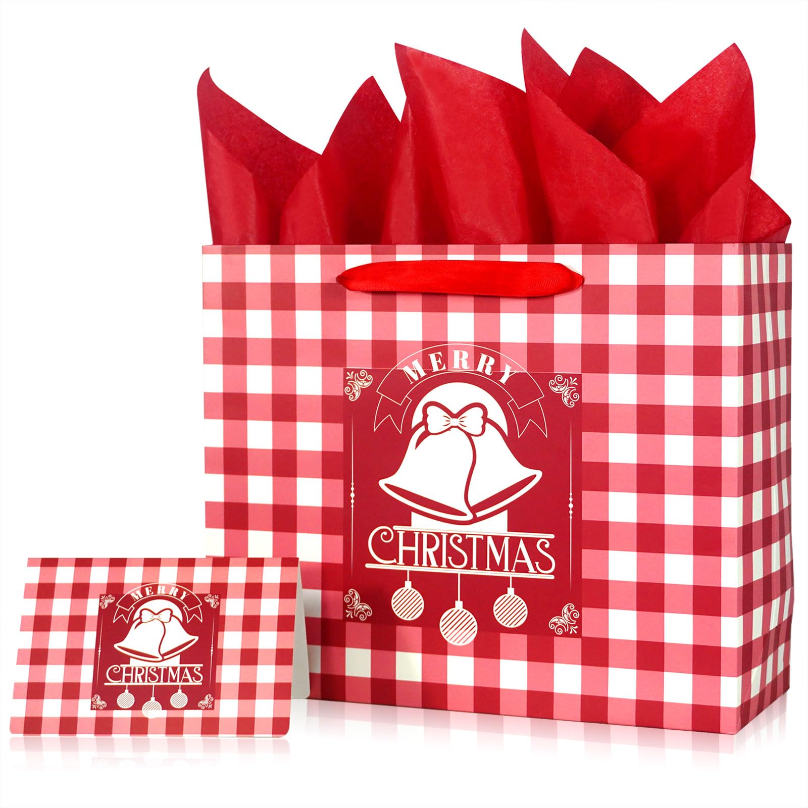 Padiaet Christmas Gift Bag with Greeting Card and Tissue Papers, 12.6