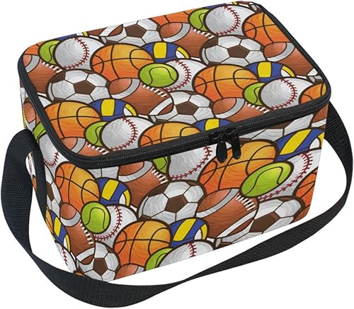 Naanle Bolsa de almuerzo de lona aislada con cremallera para niños, adultos, hombres y mujeres, pelotas deportivas, cajas de almuerzo de correa