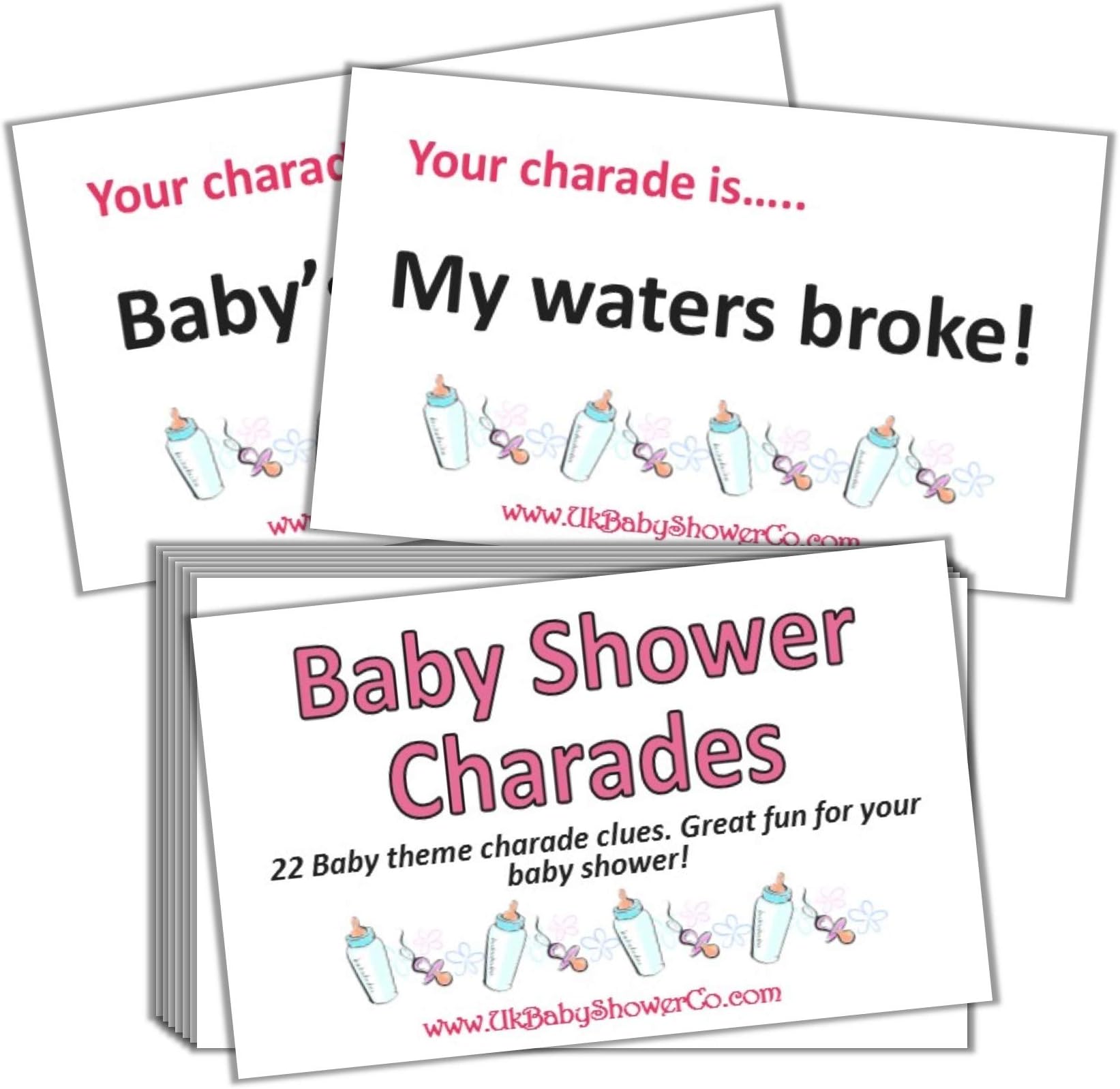 Baby Shower Party Game - Charades in pink for baby girl themes. Active fun for groups big or small (Pink)