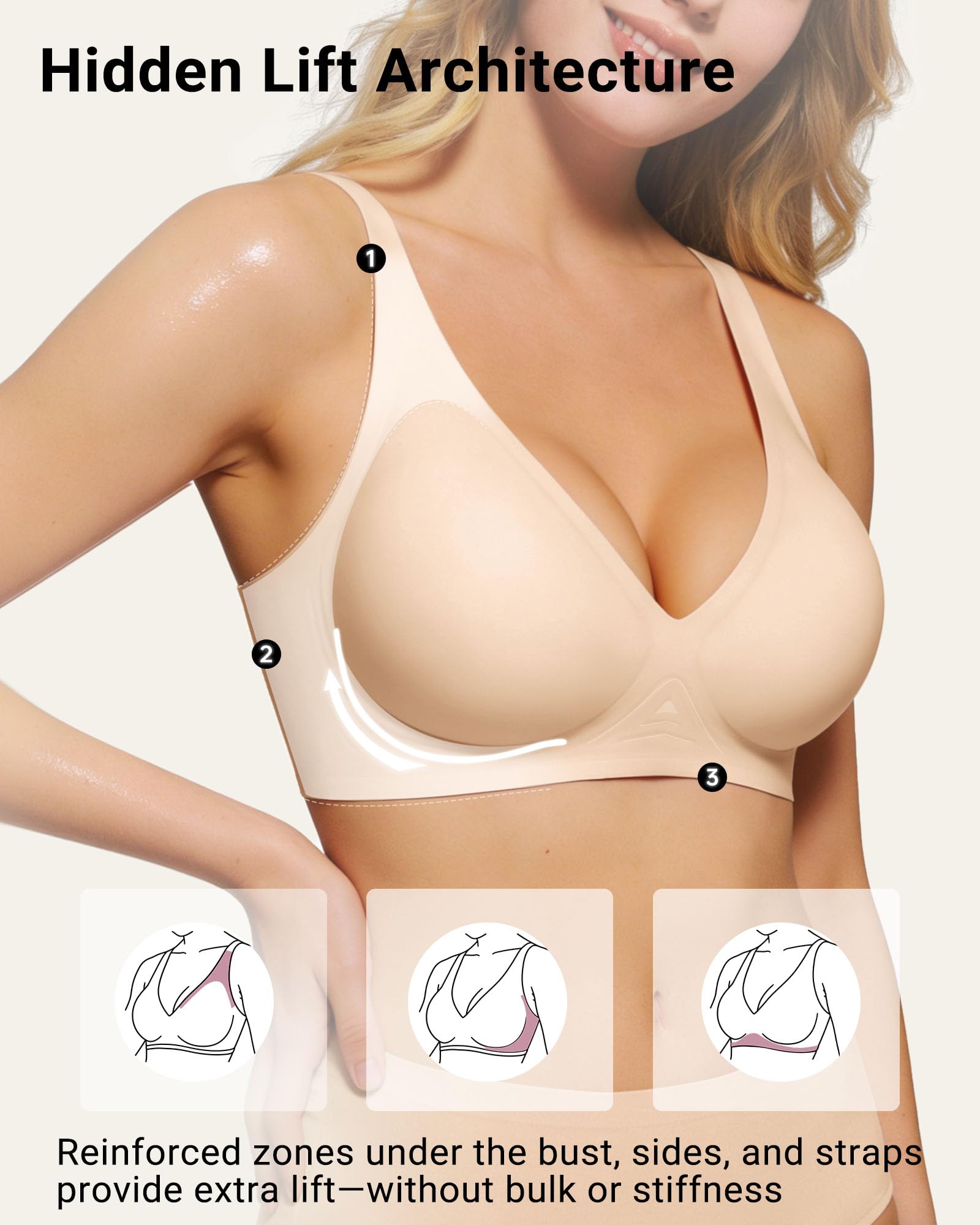 As Fairy 2026 Deep V Wireless Push Up Bras for Women Soft Support Bra with Lift Comfortable T-Shirt Bra for Daily Wear — view 3