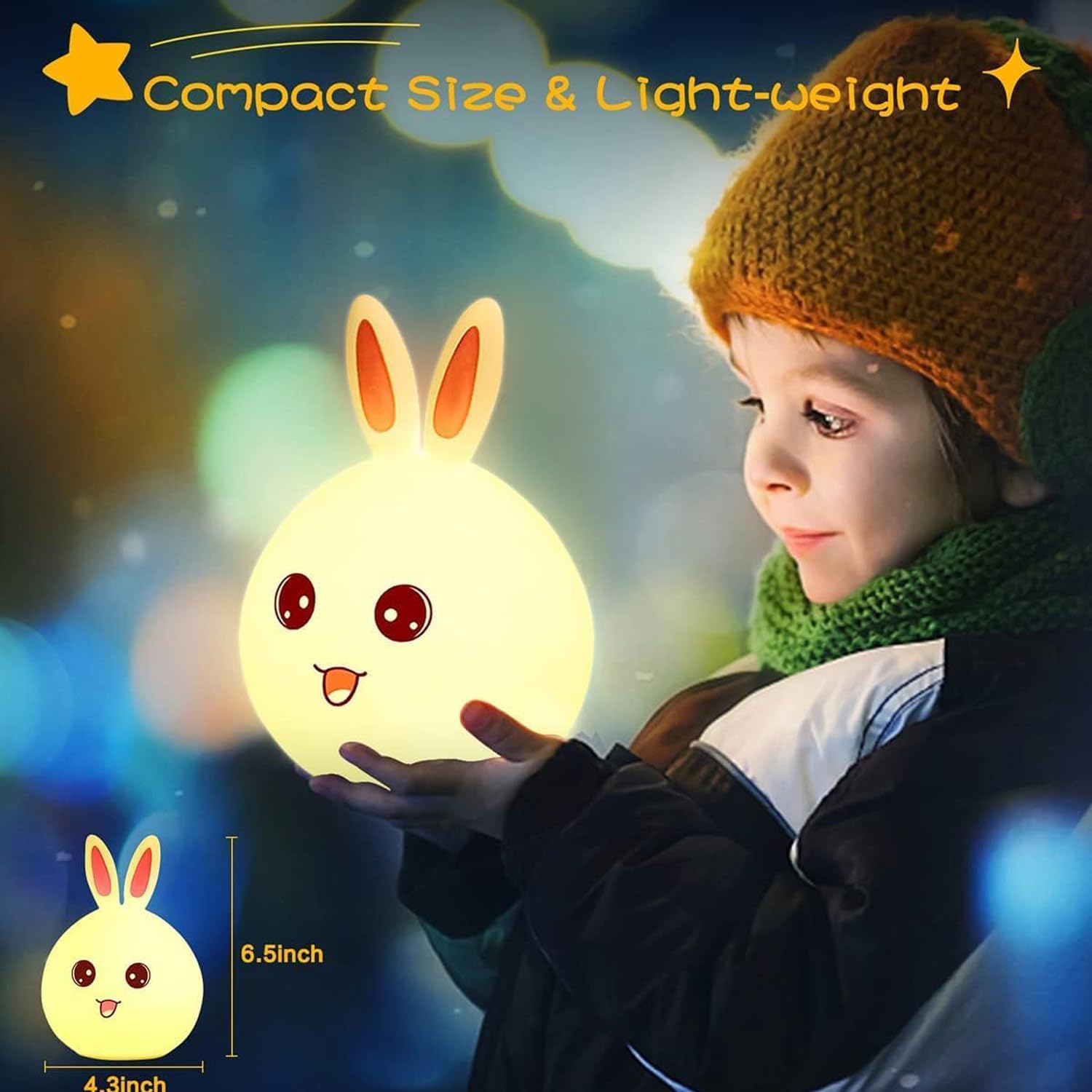 GITGRNTH Rechargeable Silicone Rabbit Night Light for Kids | Color-Changing LED Changing Lamp |Adorable Room Decor & Gift for Toddlers, Teens, & Valentine's Day Present (Bunny Lamp, Regular), Assorted - Image 3 thumbnail