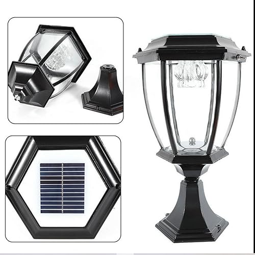 Miniatura 4 de Cbhfmljd Lámpara de poste de jardín de 2 piezas de 5 W LED de energía solar para exteriores, impermeable, negro, ahorro de energía para césped,