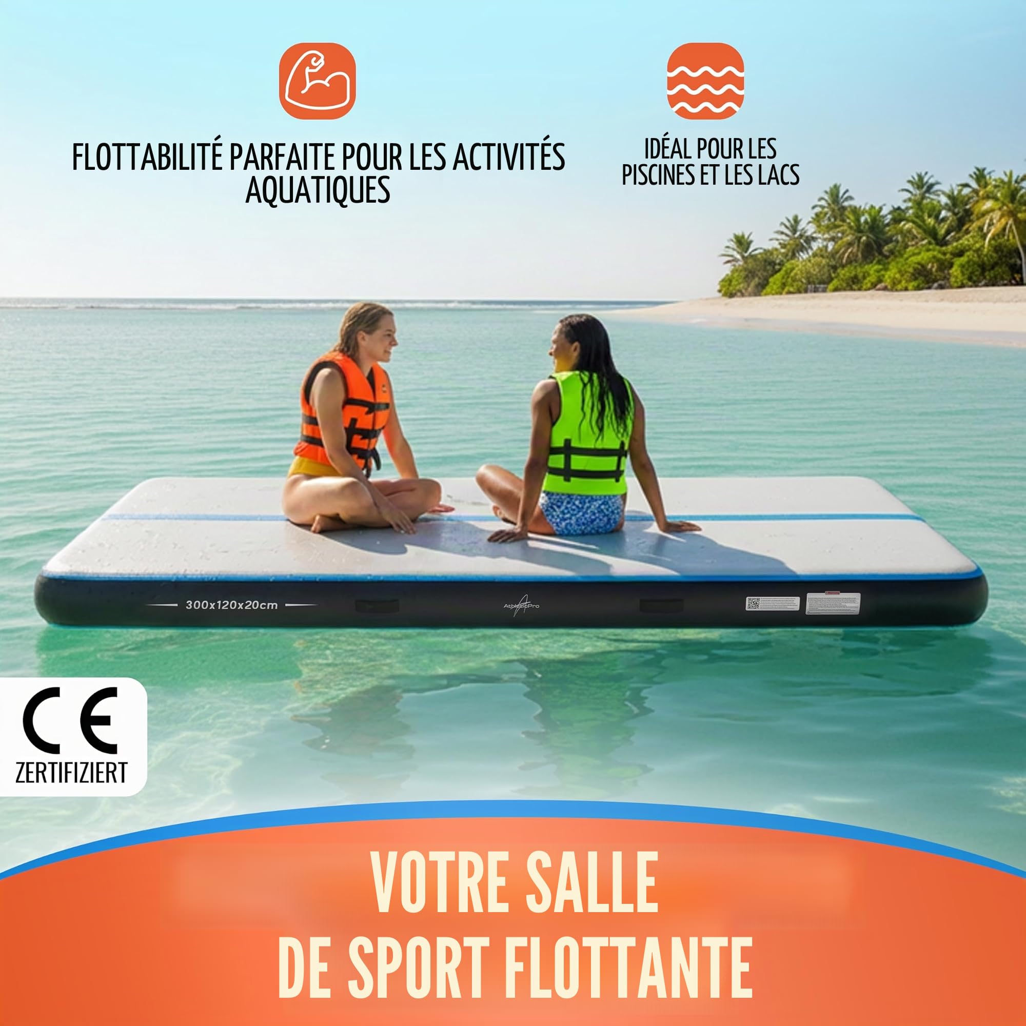AthleticPro Airtrack Tapis de gymnastique gonflable pour gymnastique au sol et acrobatie avec pompe électrique, kit de réparation et sac de hauteur, pour