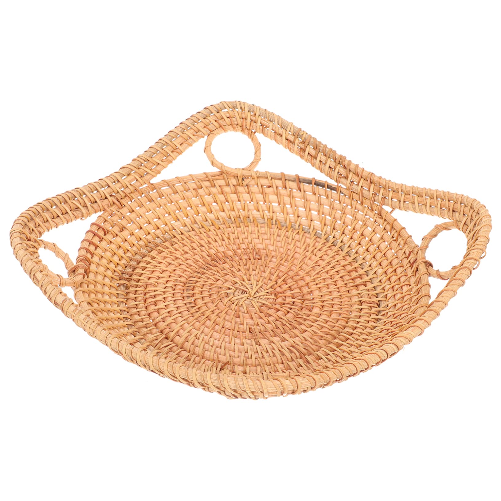 STOBAZA Rattan Tray Woven Baskets with Lids Fruit Tray Rattan Woven Basket Chic Bread Basket Party Fruit Basket Breakfast Tray Rattan Egg Basket Picnic Tray Natural Woven Baskets Nut Tray