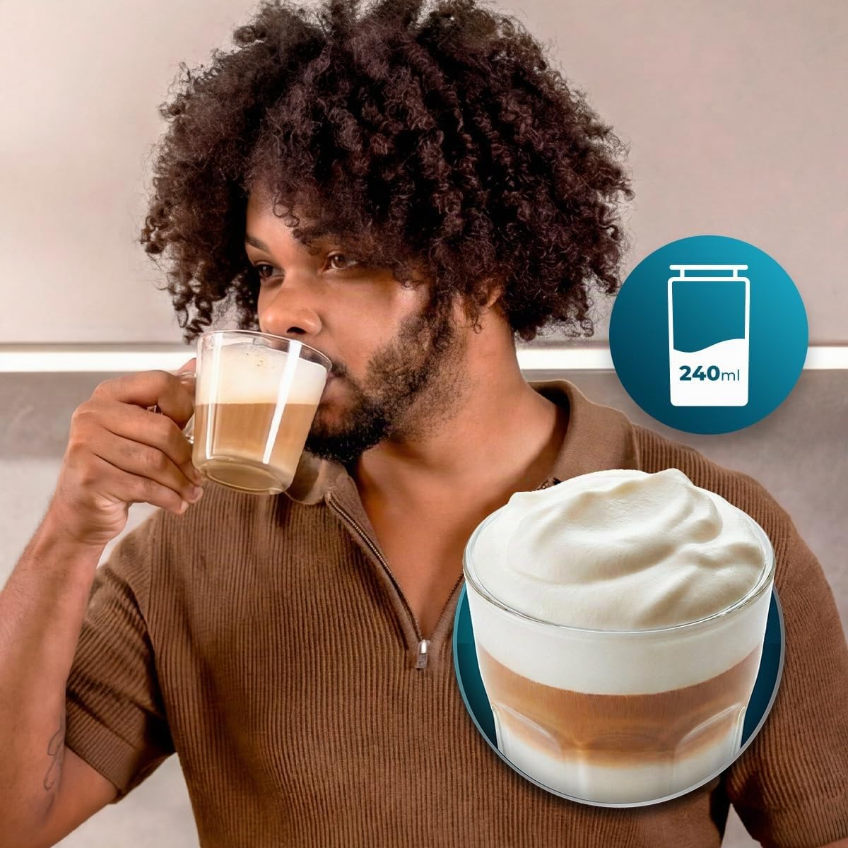 Cecotec Kaffeevollautomat mit Milchbehälter Cremmaet Lungo Latte Art, 2230W | 19 Bar, 20g Verarbeitungsgruppe, 7 Getränke, Bildschirm und Touch - Steuerung, Gleichmäßiges und Präzises Mahlen, 2L Behälter