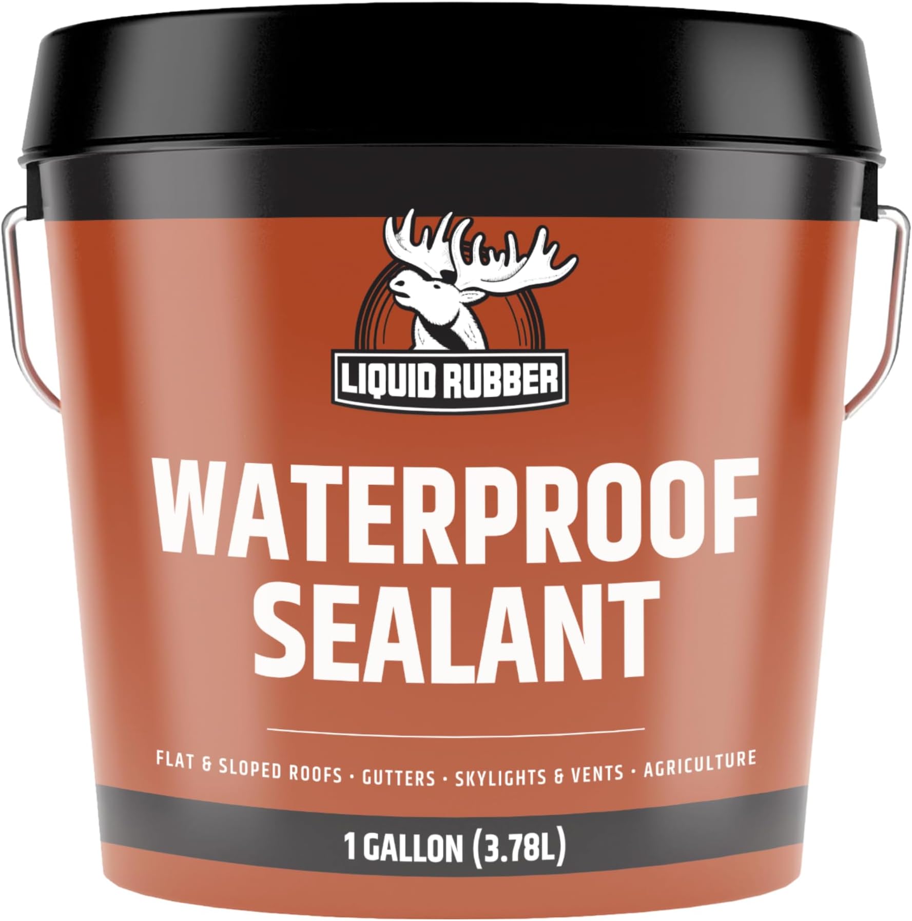Liquid Rubber Waterproof Sealant - Leak Repair Indoor and Outdoor Coating, Water-Based, Easy to Apply, Black, 3.78 Litres