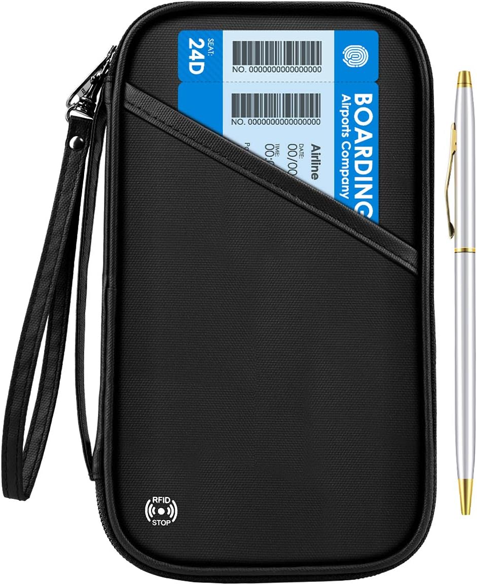 CAMORF Travel Wallet RFID Blocking,Faimly Passport Holder for Women Men Waterproof Passport Wallet,Large Capacity Passport Cover Travel Document Holder for Passports,Cards,Flight Tickets,Coins Keys