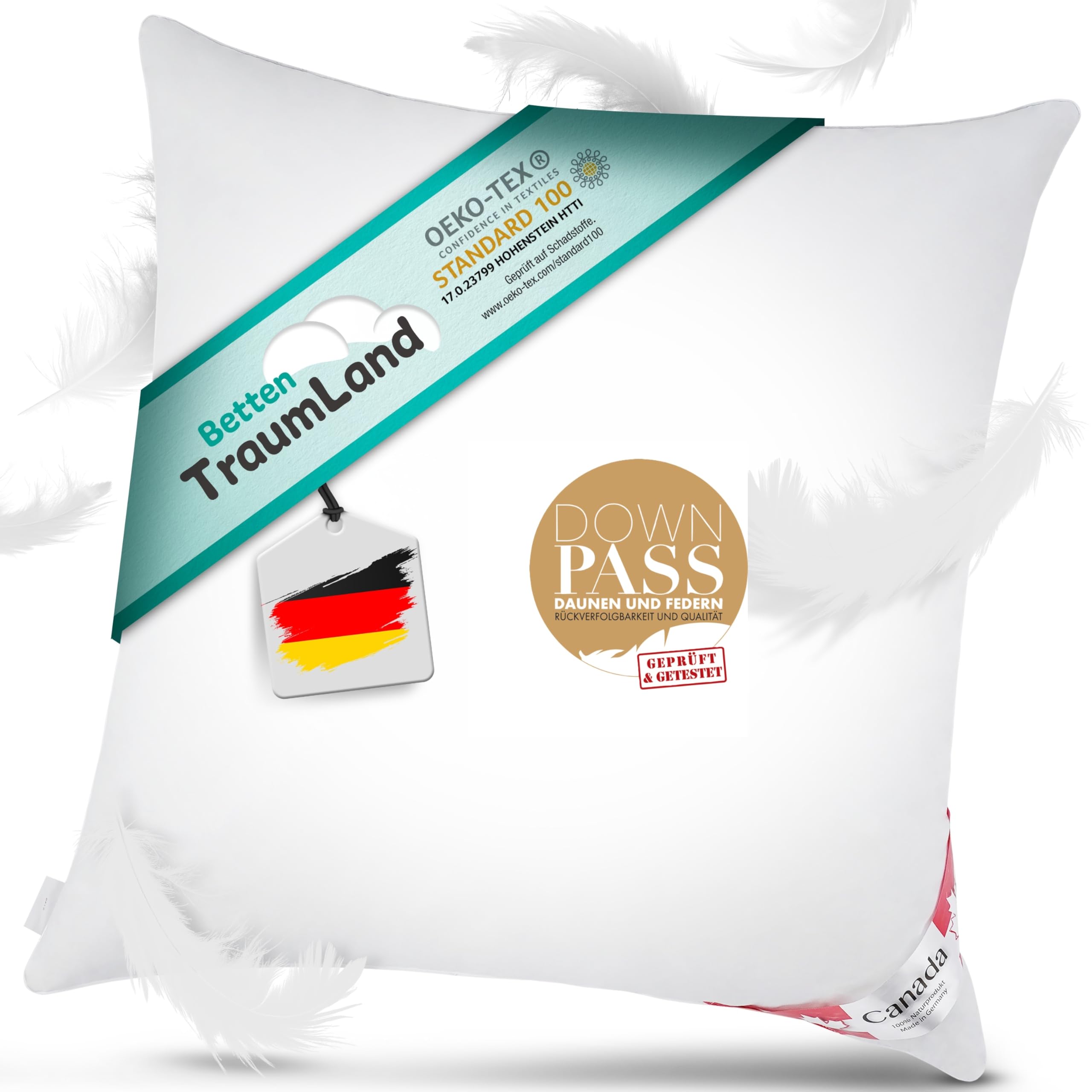 betten-traum-land Kopfkissen Daunenkissen Federkissen 70/30 Classic Night Canada 80x80cm 900 Gramm