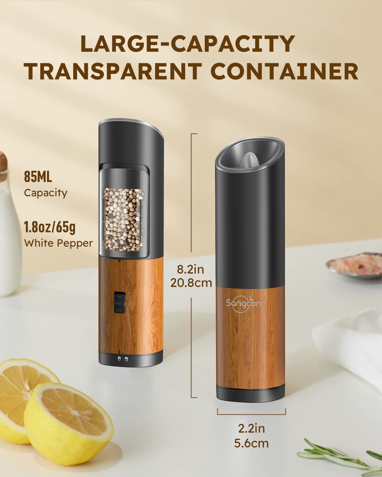 Macina Sale E Pepe Elettrico Sangcon - Ricaricabile USB, Regolabile, Con Luce LED - Foto 7