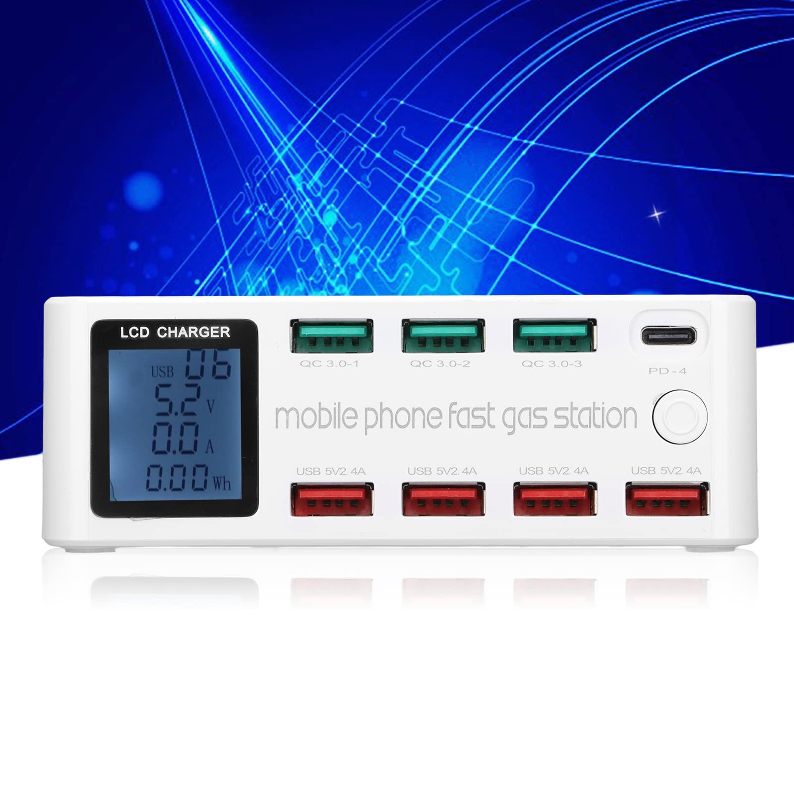 Estación de Carga múltiple Inteligente Cargador de Pantalla LCD de 8 Puertos WLX-818D Estación de Carga USB multipuerto de 100 W para teléfonos Cargador de Pantalla LCD multipuerto(ME)