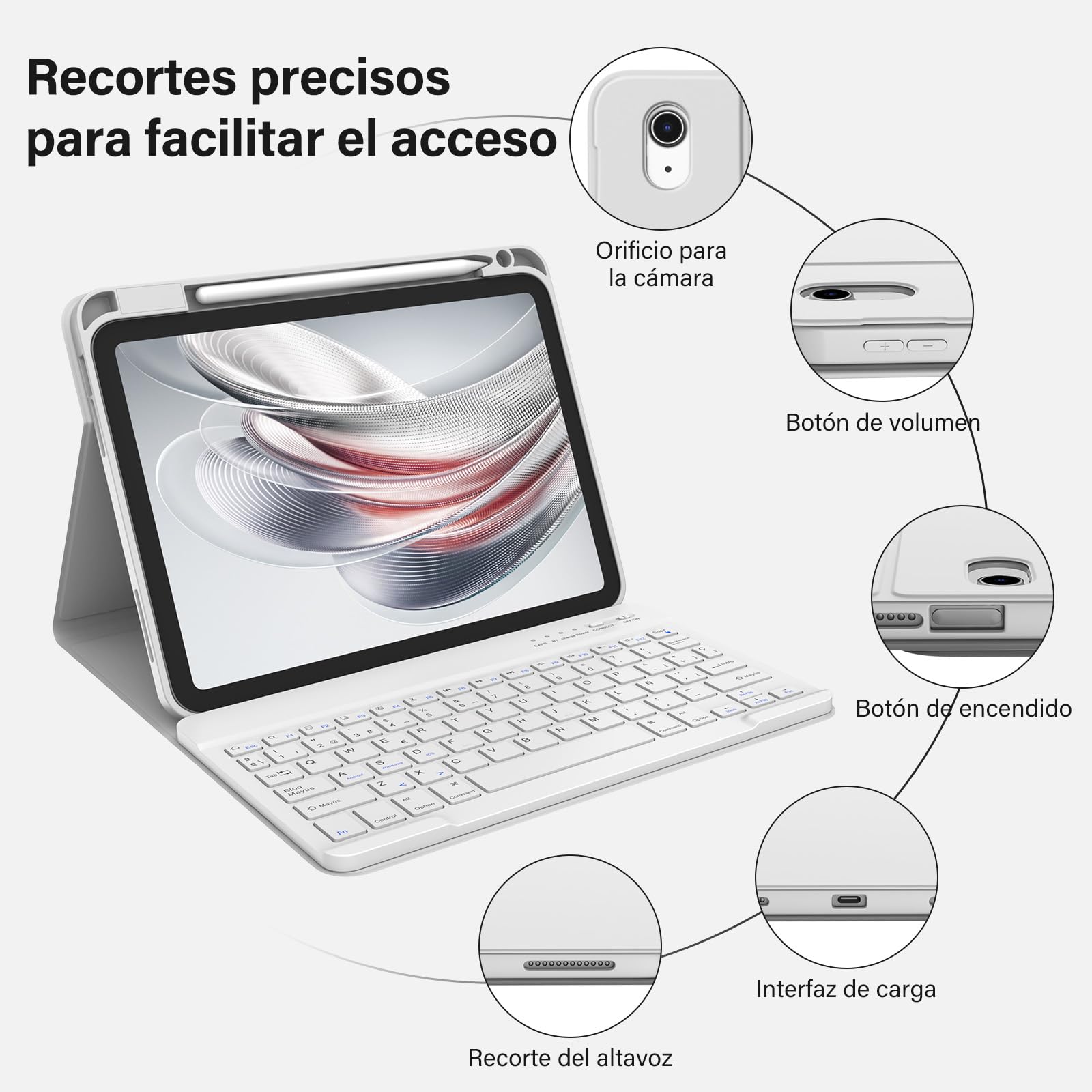 BQSS Teclado for iPad 11ª Generación A16 2025/10ª Generación 2022, QWERTY Español Ñ, Desmontable Bluetooth Magnéticamente Teclado para iPad 10/11 Gen