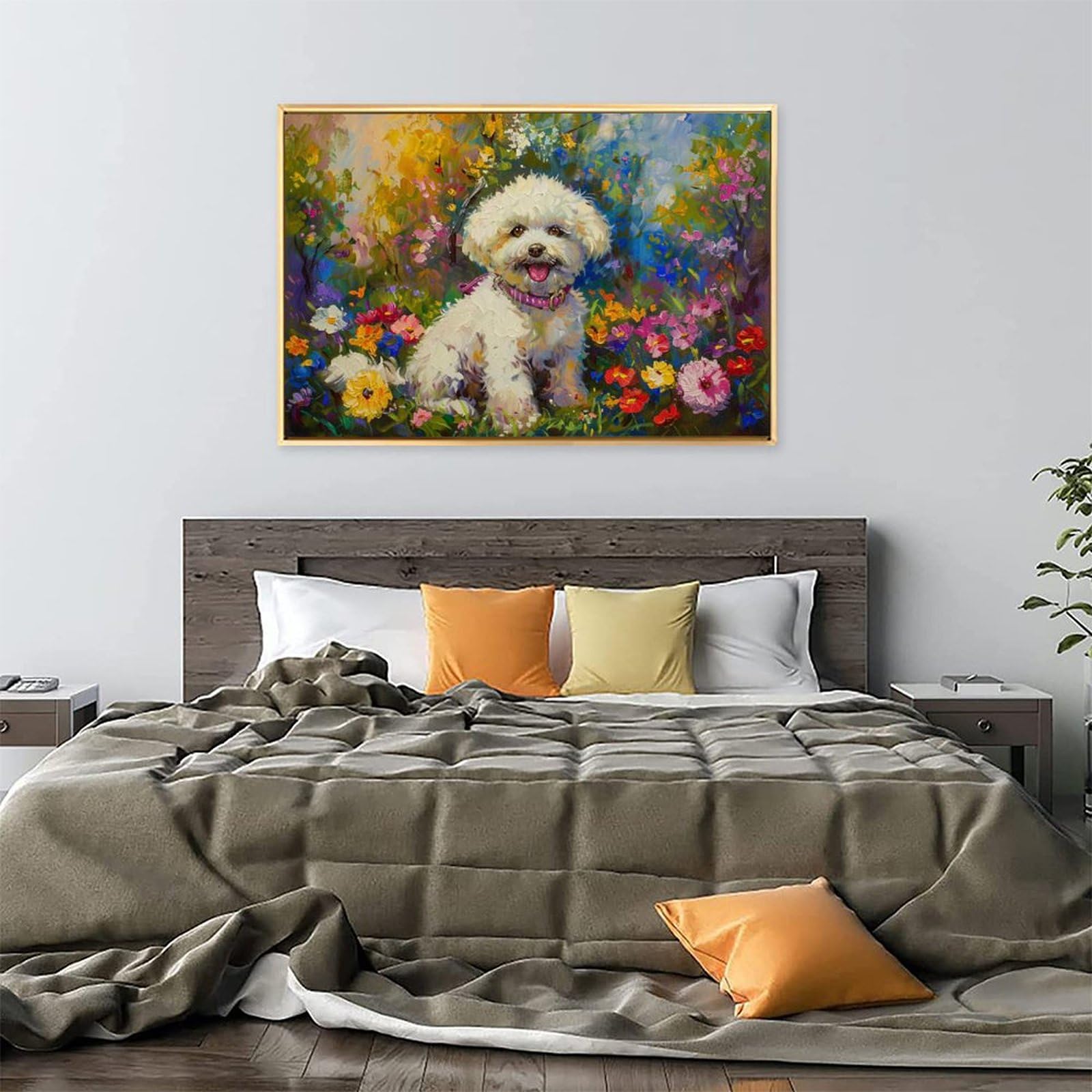 Amazon.co.jp: 絵画 花の中のかわいいビションフリーゼ アートパネル