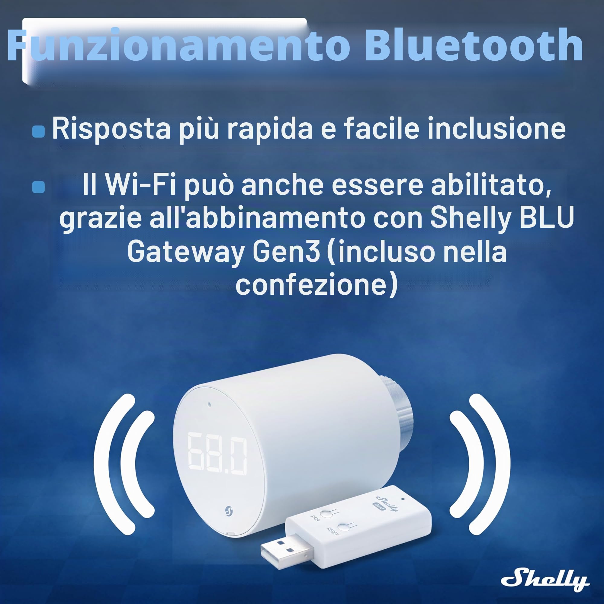Shelly Blu TRV e Shelly Blu Gateway Gen3 - Termostato Intelligente Bluetooth & ZIgbee per Radiatori, Controllo Preciso della Temperatura, Schermo Ruotabile, Modalità Boost, Batterie di Lunga Durata