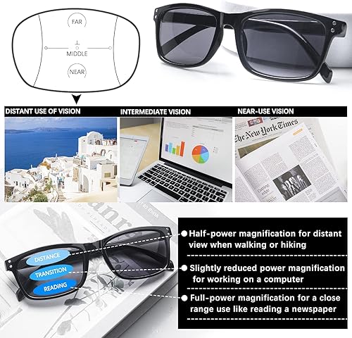 Miniatura 4 de VIDEBLA Paquete de 3 lentes de sol progresivos de lectura multienfoque para mujeres y hombres, protección UV, multifocales, lentes de lectura solar