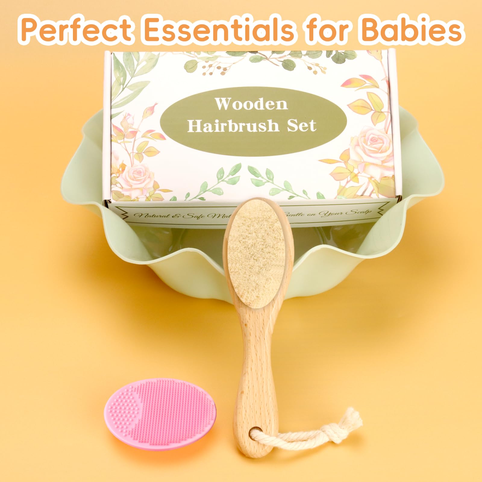 Baby-Haarbürste, Ziegenborsten aus Holz, Haarbürste mit Silikon-Haarschrubber, Wiegenkappenbürste für Neugeborene, Kleinkinder, Jungen, Mädchen, perfekte Kopfhautpflege Produkt (Rosa)