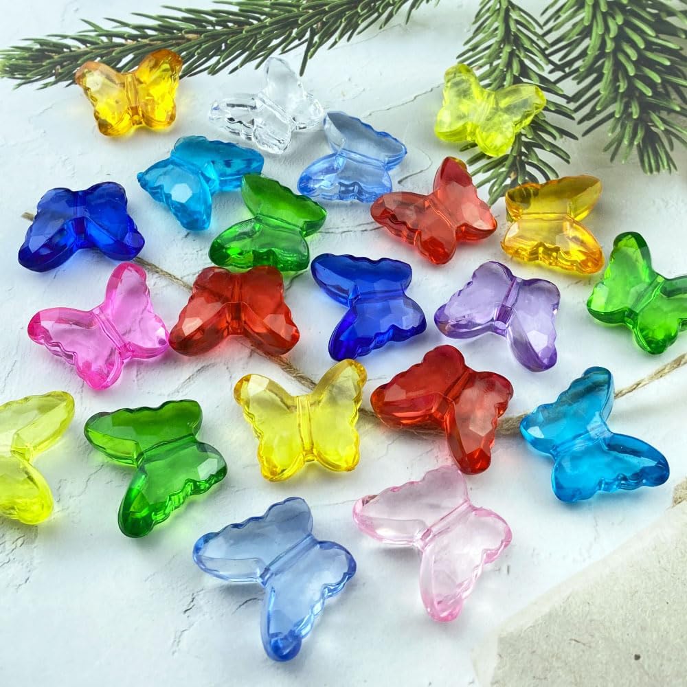 25pcs 23x28mm Acrylic Butterfly Beads Assorted Clear Spacer Beads Loose Butterfly Shaped Beads with Hole for Earring Necklace Bracelet Lanyard Jewelry DIY Craft Making(Sapphire) - Image 2