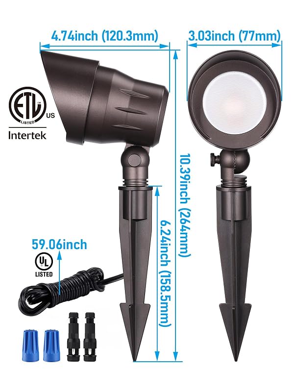 LEONLITE Low Voltage LED Landscape Spotlight, 5W 12V Pathway Lights Outdoor, CRI90, Aluminum Spot Lights for Garden, ETL Listed, IP65 Waterproof, 3000K Warm White, Oil Rubbed Bronze, Pack of 4 by LEONLITE - Used condition - Image 7