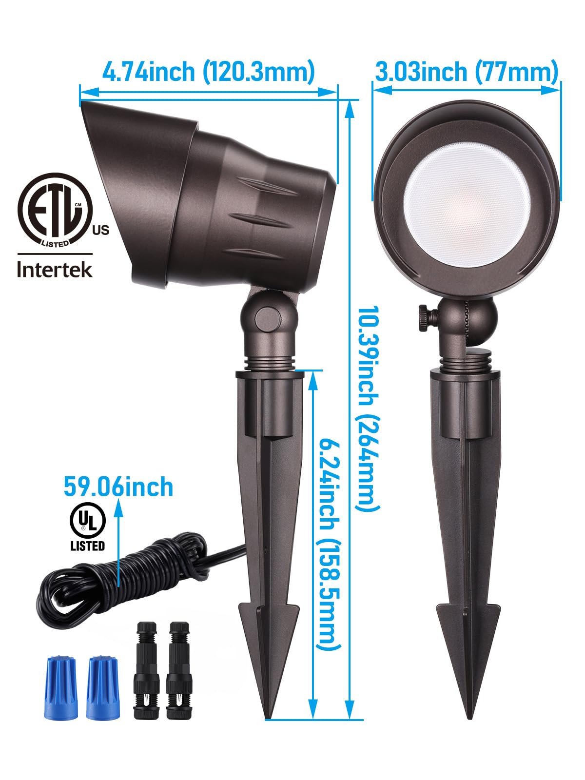 LEONLITE Foco LED de bajo voltaje, 12 V CA/CC, luces de jardín para exteriores, listado ETL, aluminio fundido a presión, CRI90+ para iluminación de jardín de Bush Yard, acabado de bronce, 3000 K