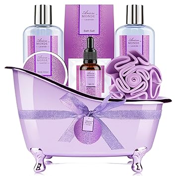 Bath Sets for Women Gift, Bath and Body Gifts Set, Lavender Spa Gift for Self Care Includes Body Lotion, Shower Gel, Bath Salts, Relaxing Bath Sets for Mom, Grandma, Girlfriend, Sister, Friends