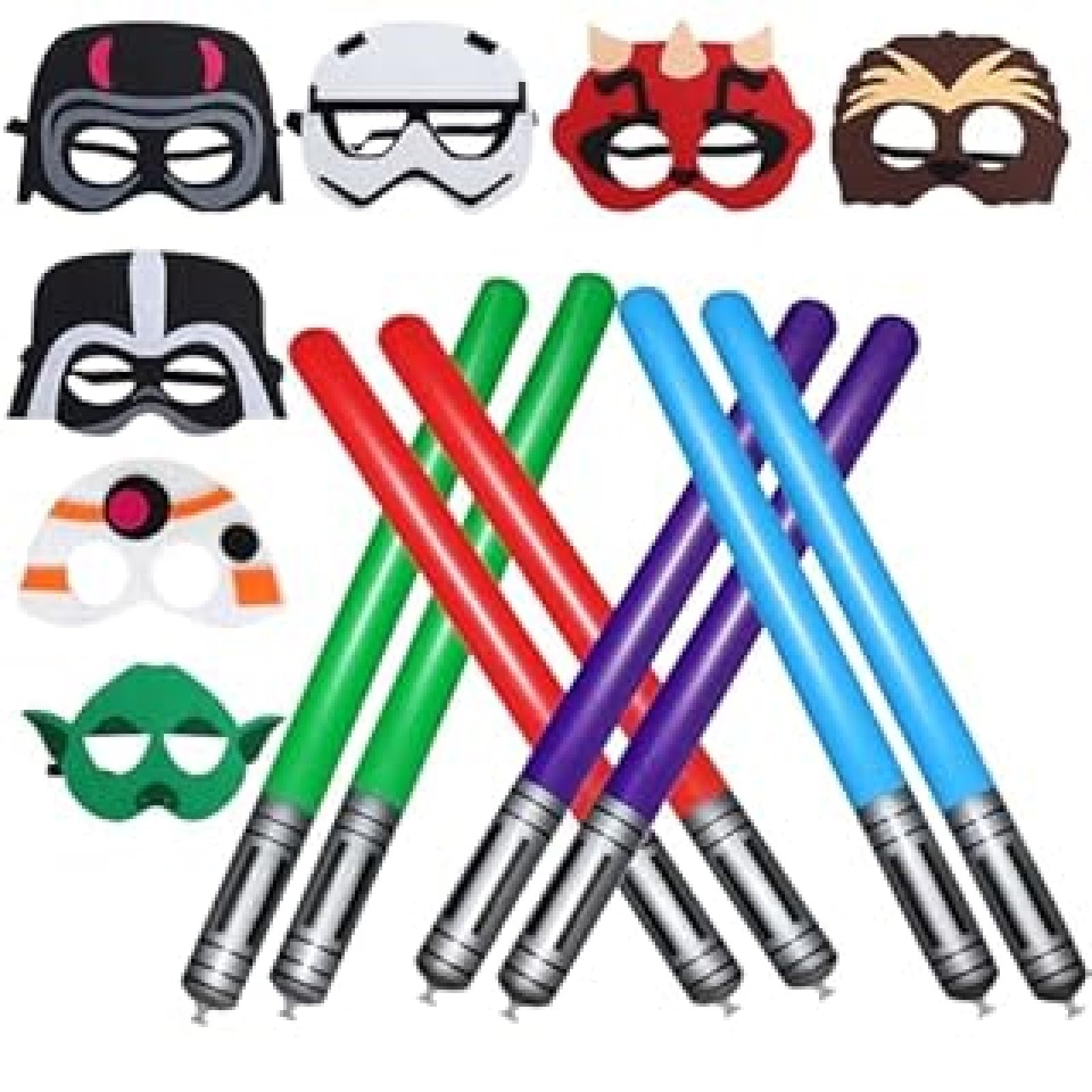 Buyzzus Galaxy Party Favours 16Pcs Adult 8 Wars Felt Masks 8 Lightsaber Shaped Balloons Cosplay Party Masks for Cosplay Masquerade Birthdays Parties Favors Supplies
