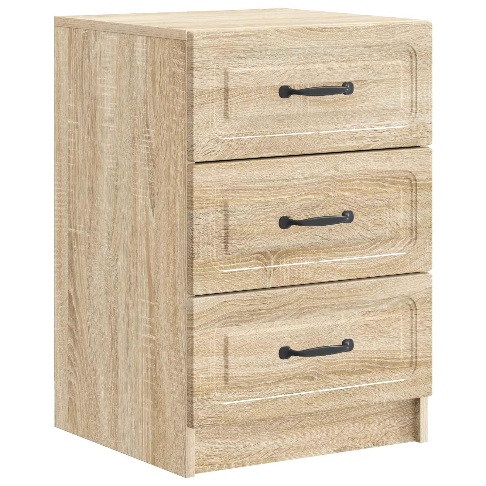 Table de chevet en chêne Sonoma à triple tiroir de rangement pour optimiser votre chambre