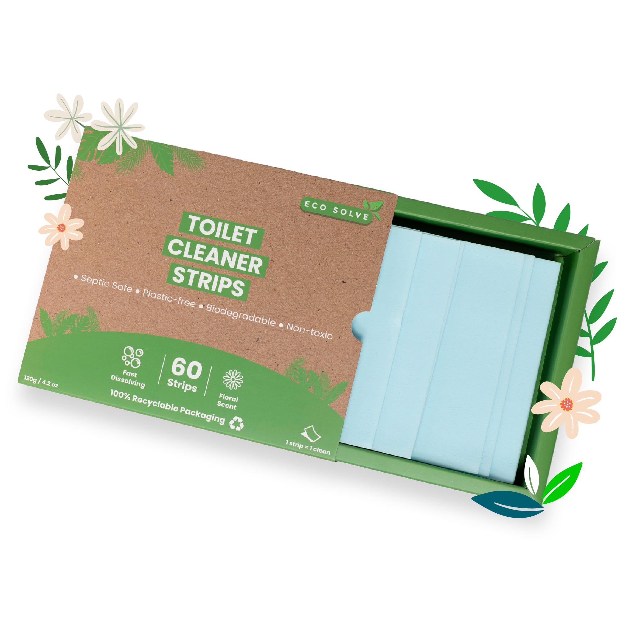 Tiras limpiadoras de inodoros, ecológicas, no tóxicas, seguras para sépticas, elimina olores y manchas, sin plástico, limpiador natural para inodoro para una limpieza rápida y fácil, ambientadores de