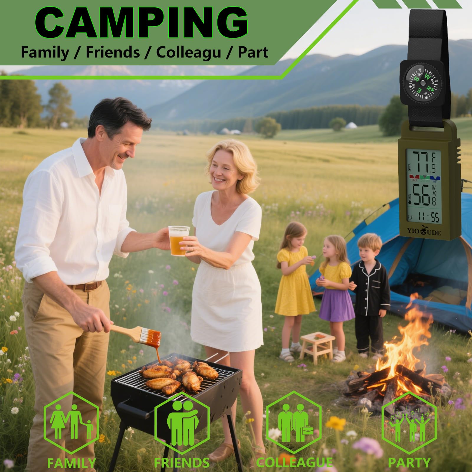 Thermomètre hygromètre portable d'intérieur et d'extérieur avec détection précise de la température et de l'humidité, boussole cruciale pour un espace de vie confortable, camping, atelier. Obtenez-le