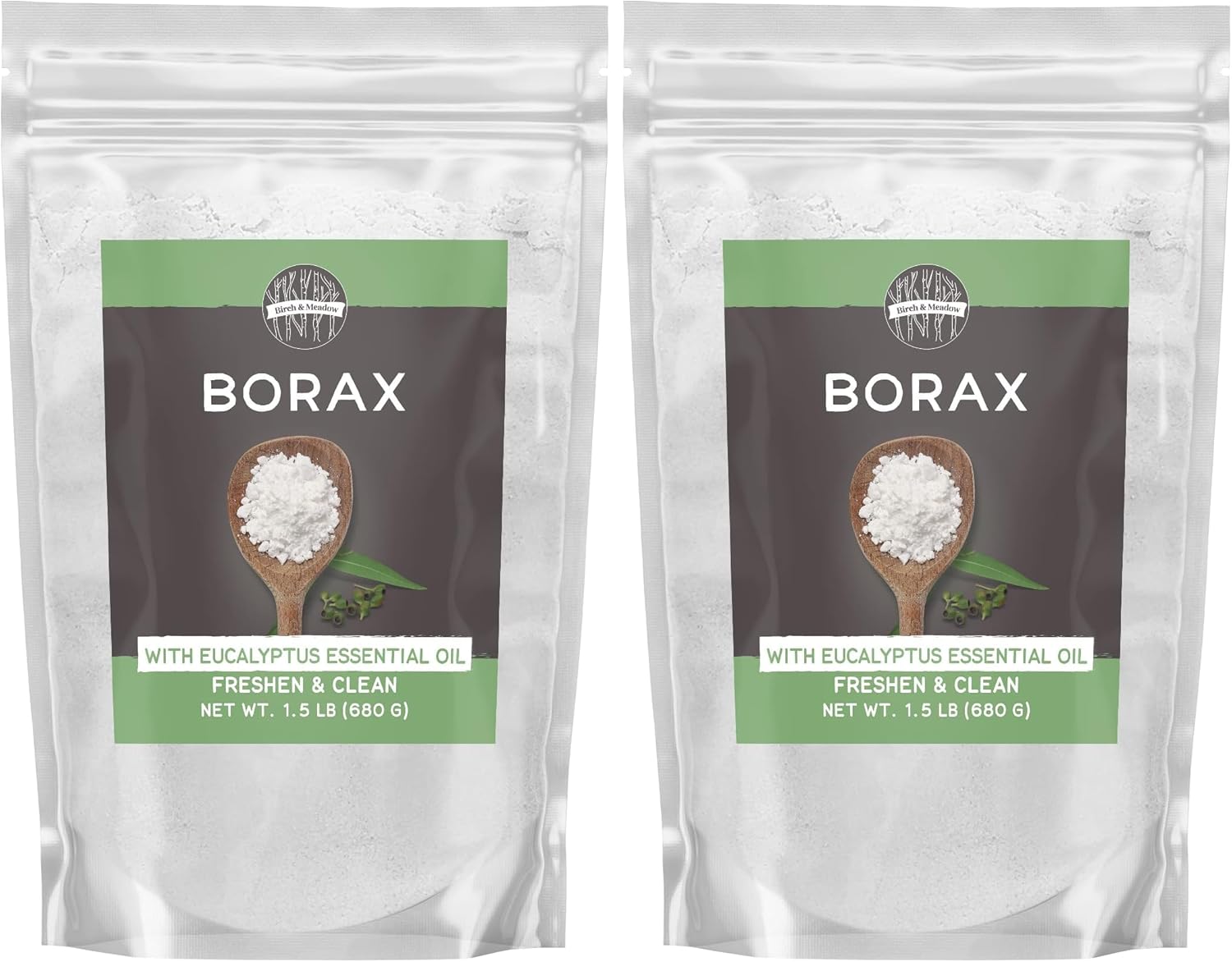 BIRCH & MEADOW Borax with Eucalyptus Essential Oil, 1.5 lb, Fresh Scent, Cleaning & Laundry (Pack of 2)