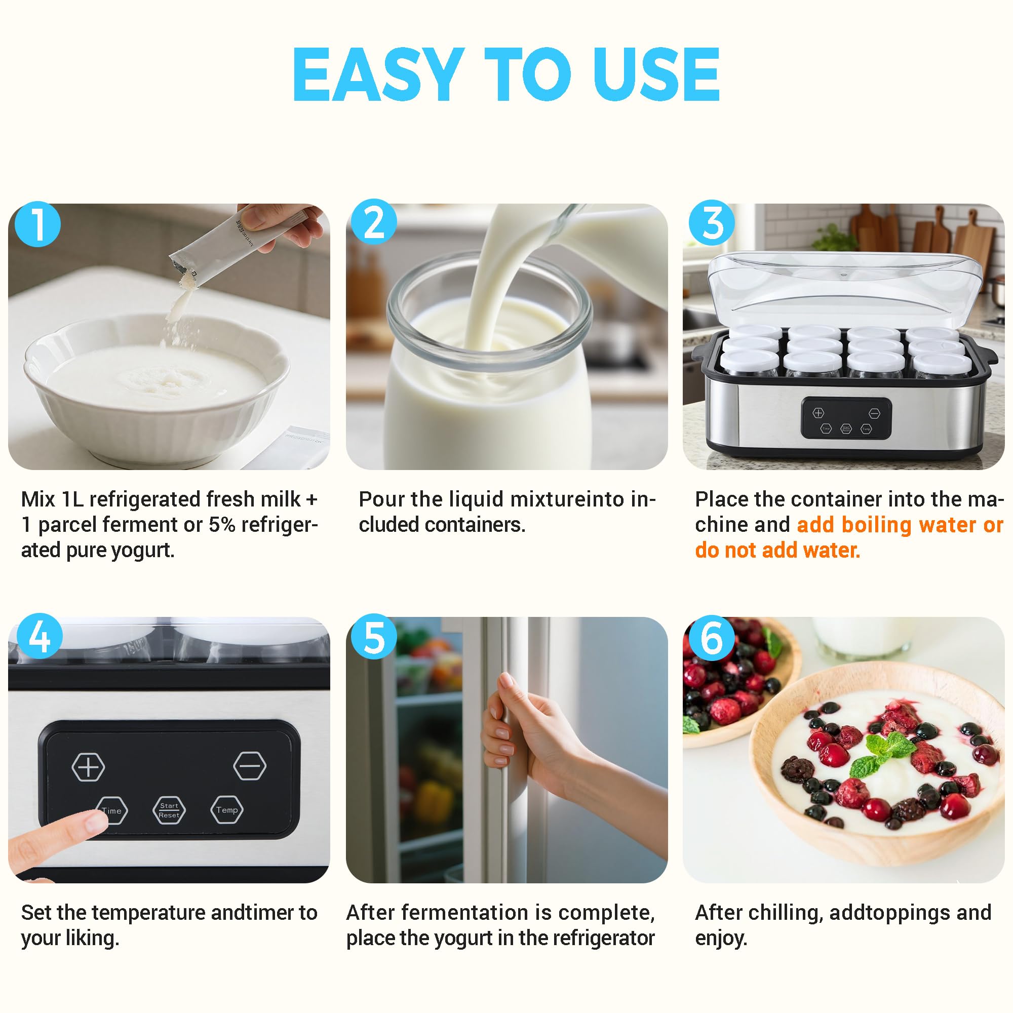 MACTANO Yogurt Maker with Temperature Control, Automatic Yogurt Maker Machine 36 Hours Adjustable Time Probiotic Incubator - 12 Glass Jars