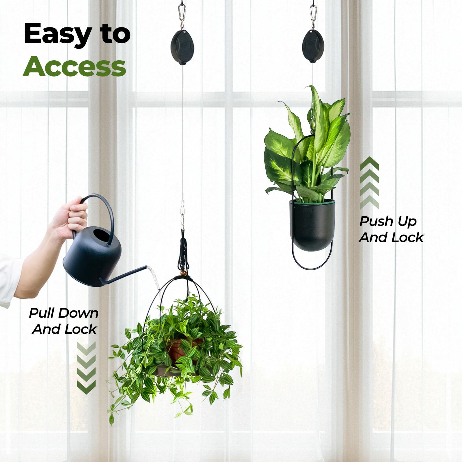 Bamworld 3 Pezzi Appendi Piante Retrattile Aggiornato, Sistema a Carrucola Auto-Bloccante per Appendere Vasi, Mangiatoie per Uccelli e Cestini da Giardino, Fino a 15kg