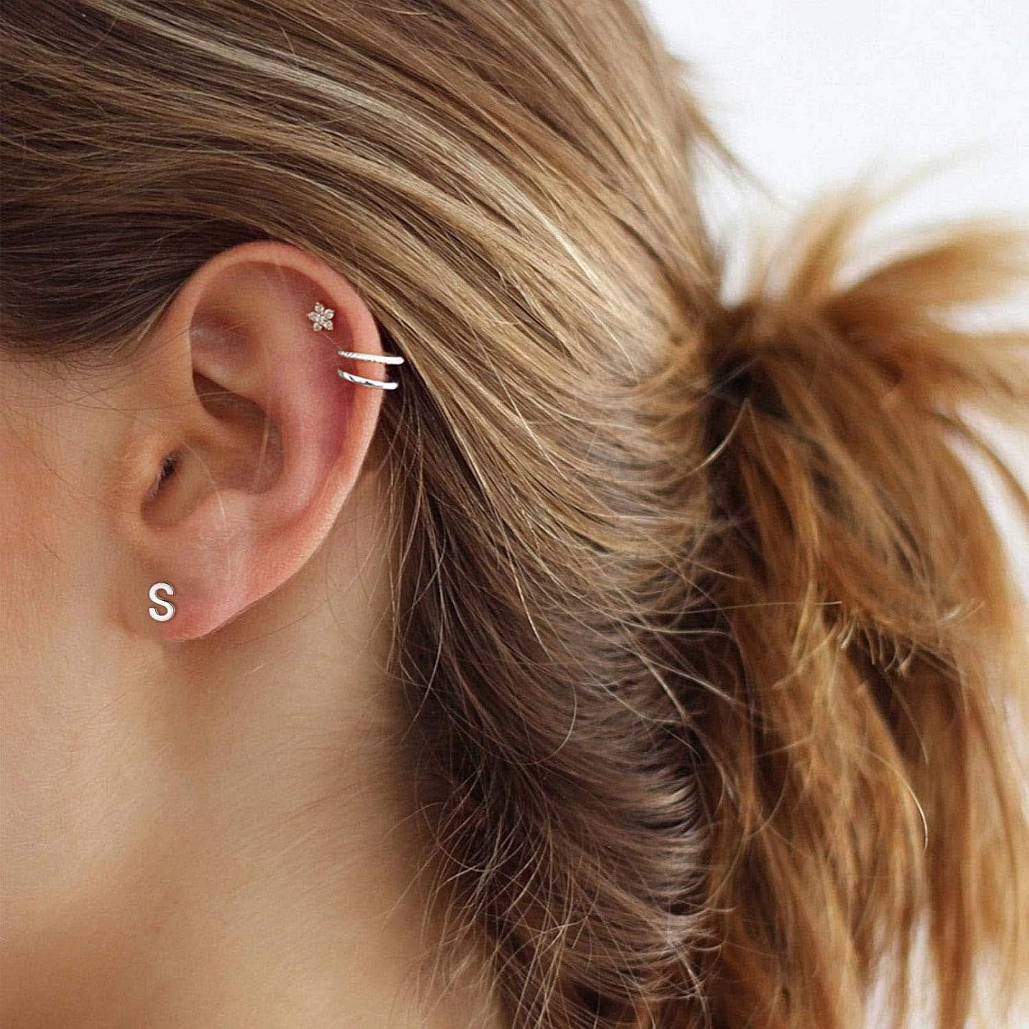 ChicSilver 925 Sterling Silver Earrings Lowercase Letter A-Z Initial Stud Earrings for Women Hypoallergenic - Image 2