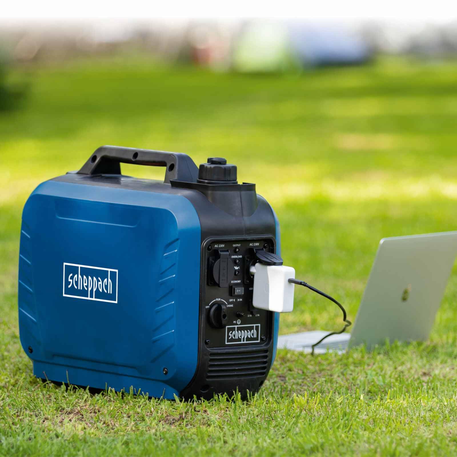 Scheppach Groupe Electrogène Inverter SG2500i | Générateur d'électricité de secours | 2000W | 2 Prises 230V / 2 Fiches USB type A | 91,6 dB volume sonore