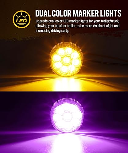 Miniatura 9 de Partsam 10 luces marcadoras redondas de doble revolución de 2 pulgadas, 9 LED, luces laterales ámbar a luces auxiliares azules para camión de