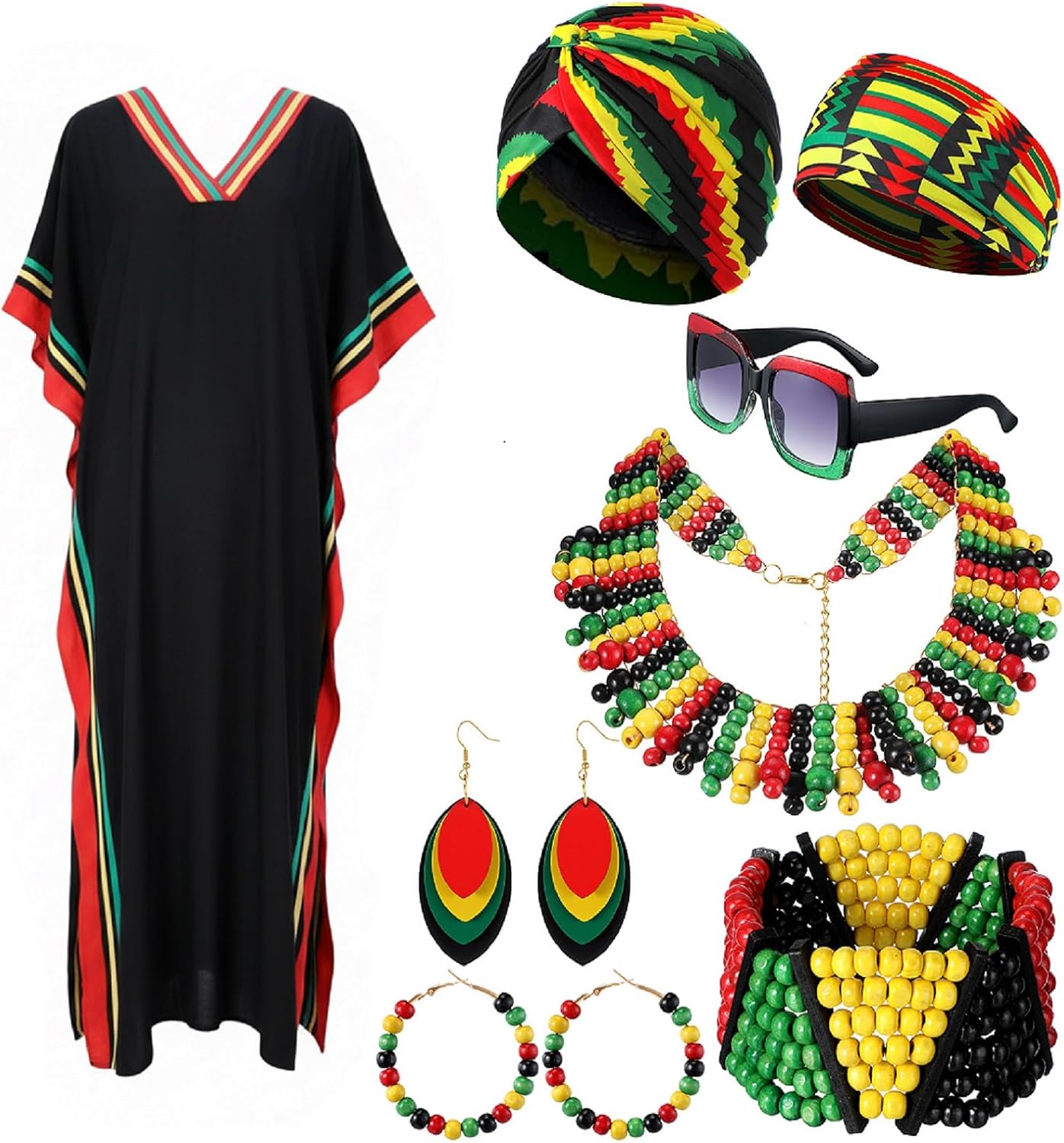 Quelay 8 Pcs Outfits for Women African Jamaican Reggae Accessories Jewelry Set