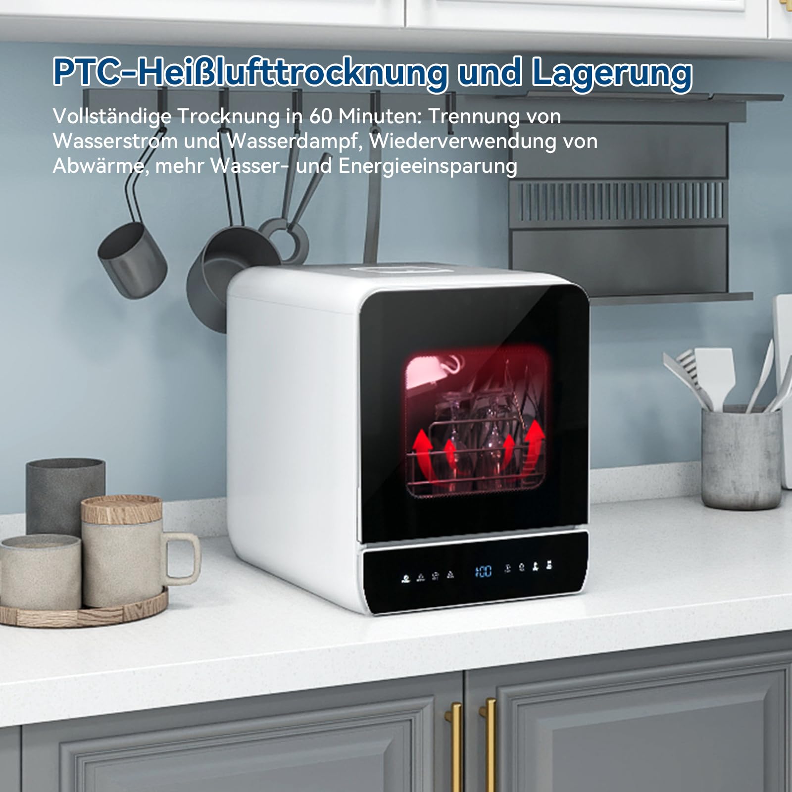 Mini Geschirrspüler 3 Gedecke Tischgeschirrspüler 7 Programme Trocknungsfunktion Spülmaschine 4.8L Touch Control