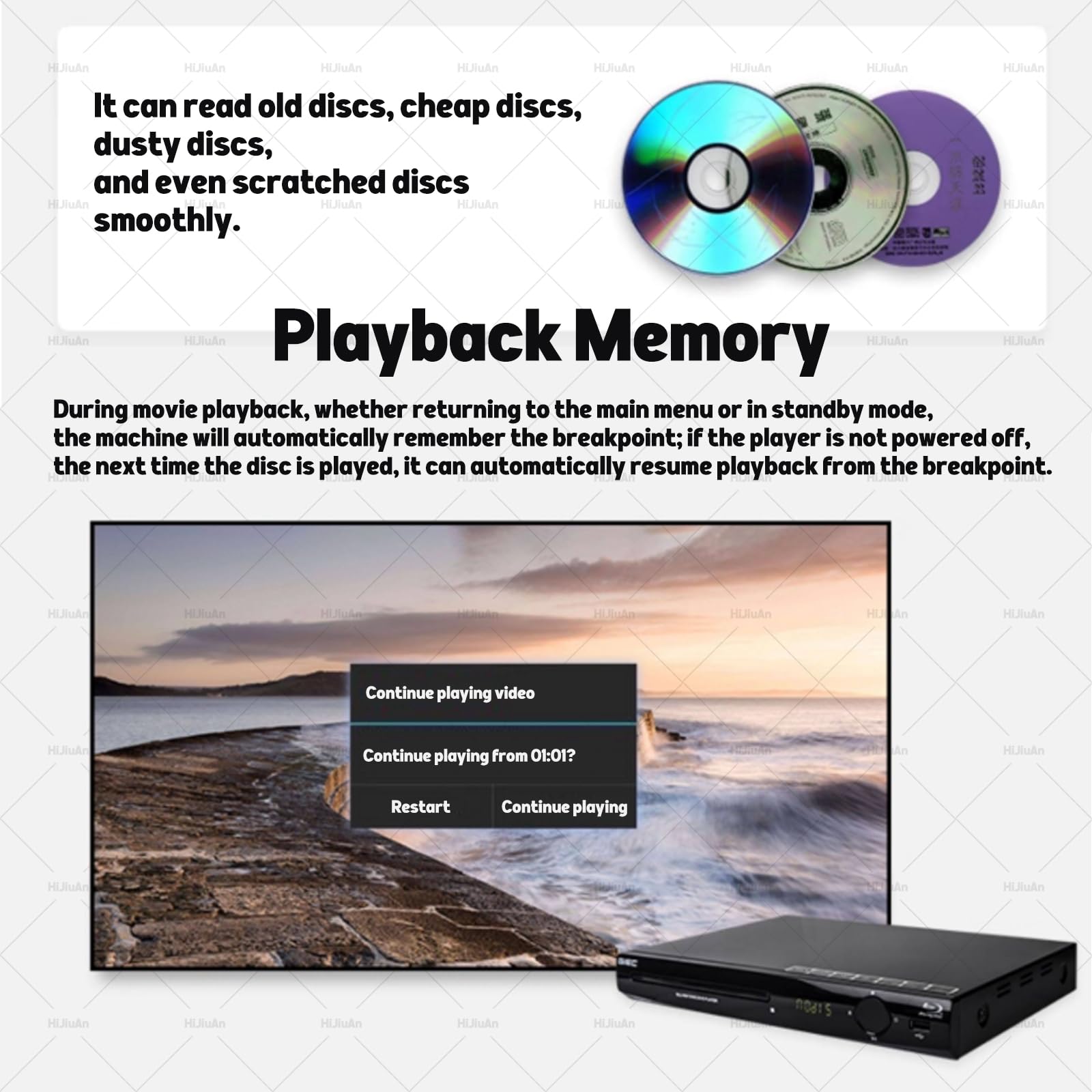 Odtwarzacz DVD bez regionu 1080P, odtwarzanie HDMI, wejście USB, obsługuje DVD, CD i VCD, zawiera kabel HDMI i pilot zdalnego sterowania do domowej rozrywki