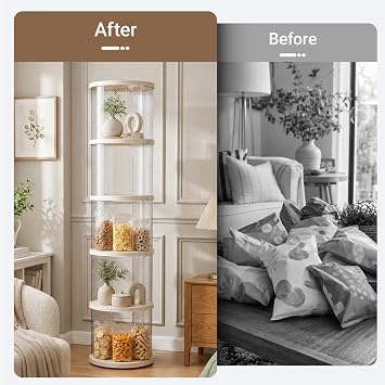 360° Rotating Display Cabinet, Transparent Display Shelf, 5 Tier Storage Tower, Space Saving Organiser for Kitchen, Living Room, Bedroom and Home Office