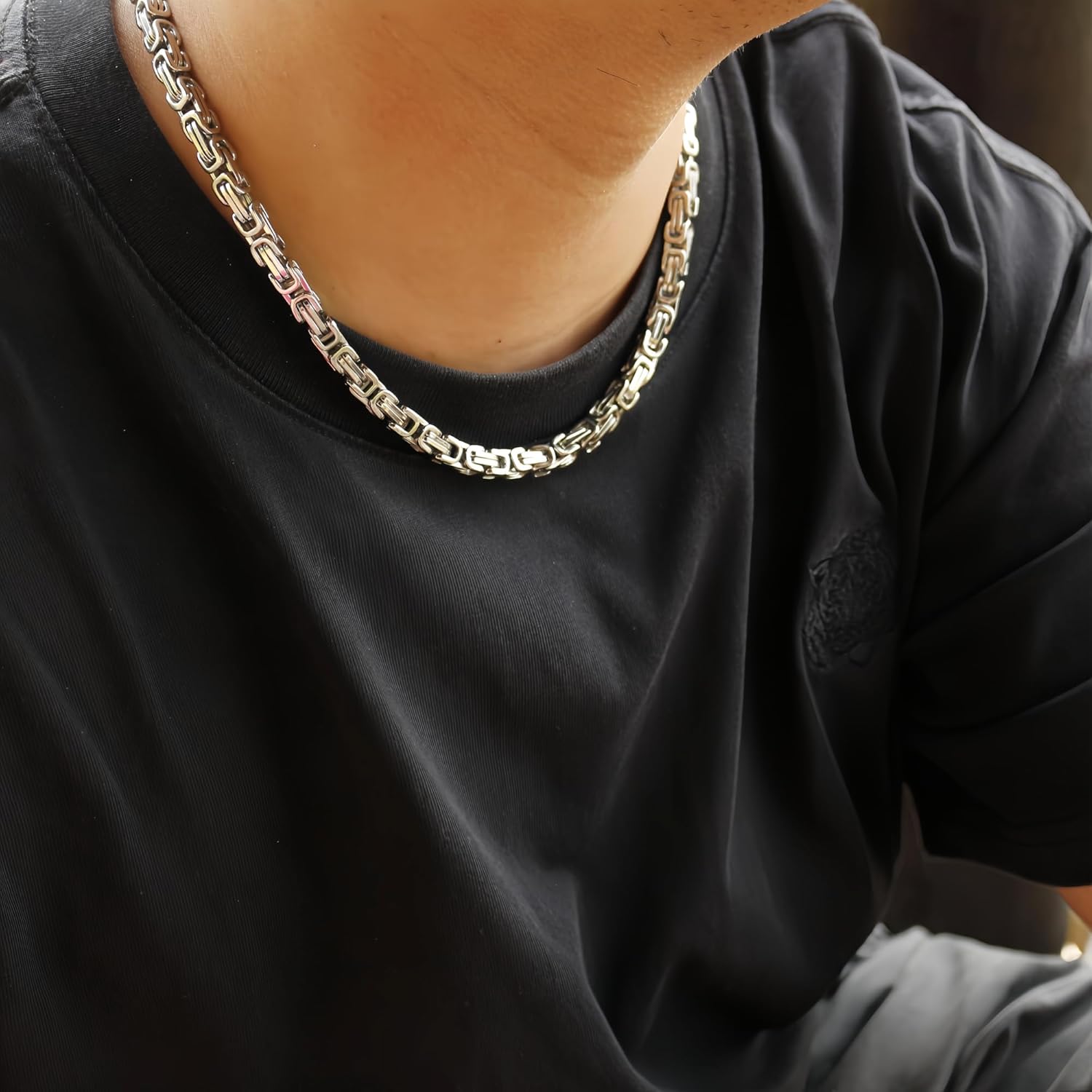 Stainless Steel Byzantine Chain Necklace for Men, 20 inches - Image 5