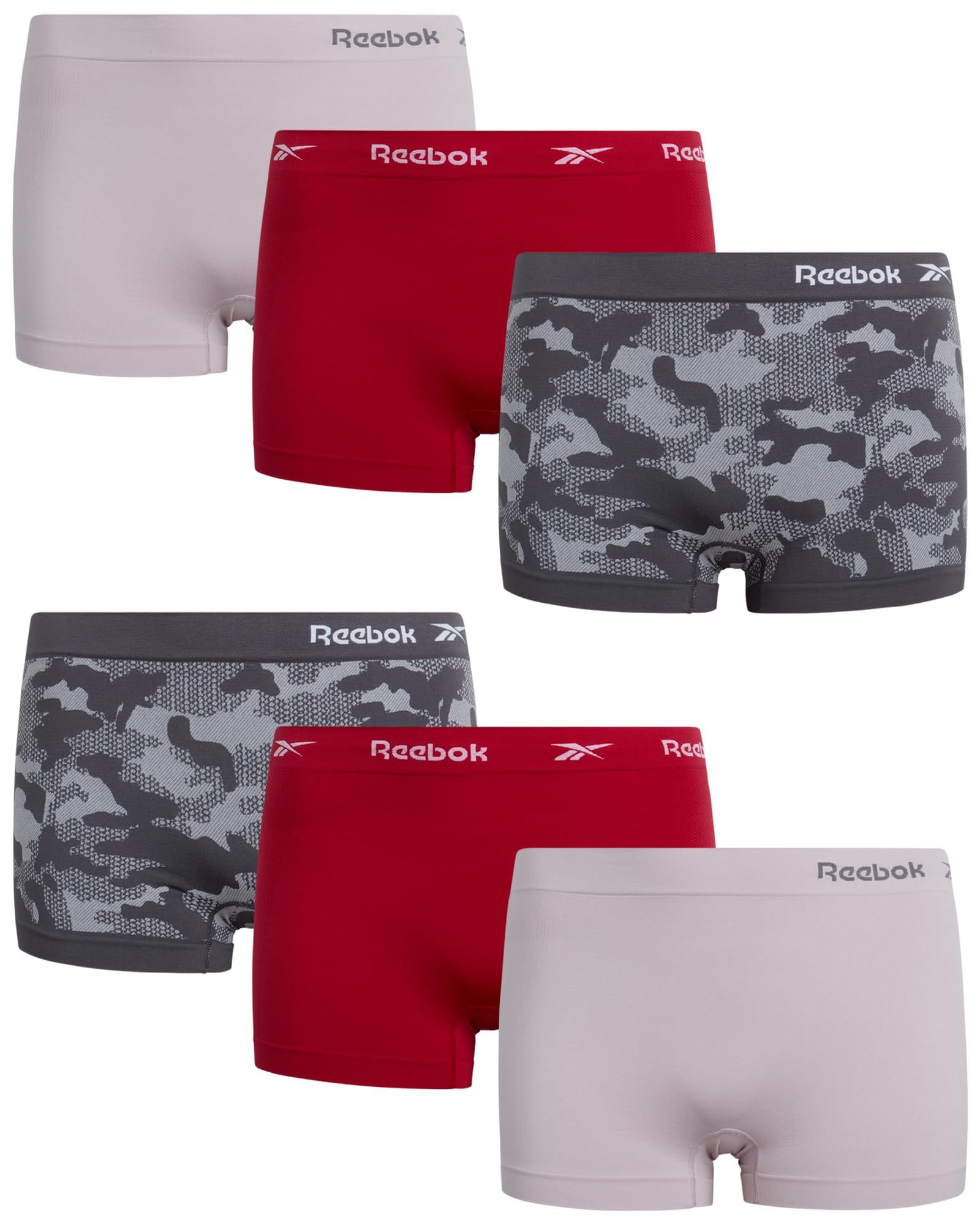 ReebokWomen's Underwear – Plus Size Seamless Boyshort Panties 6 Pack Jacquard