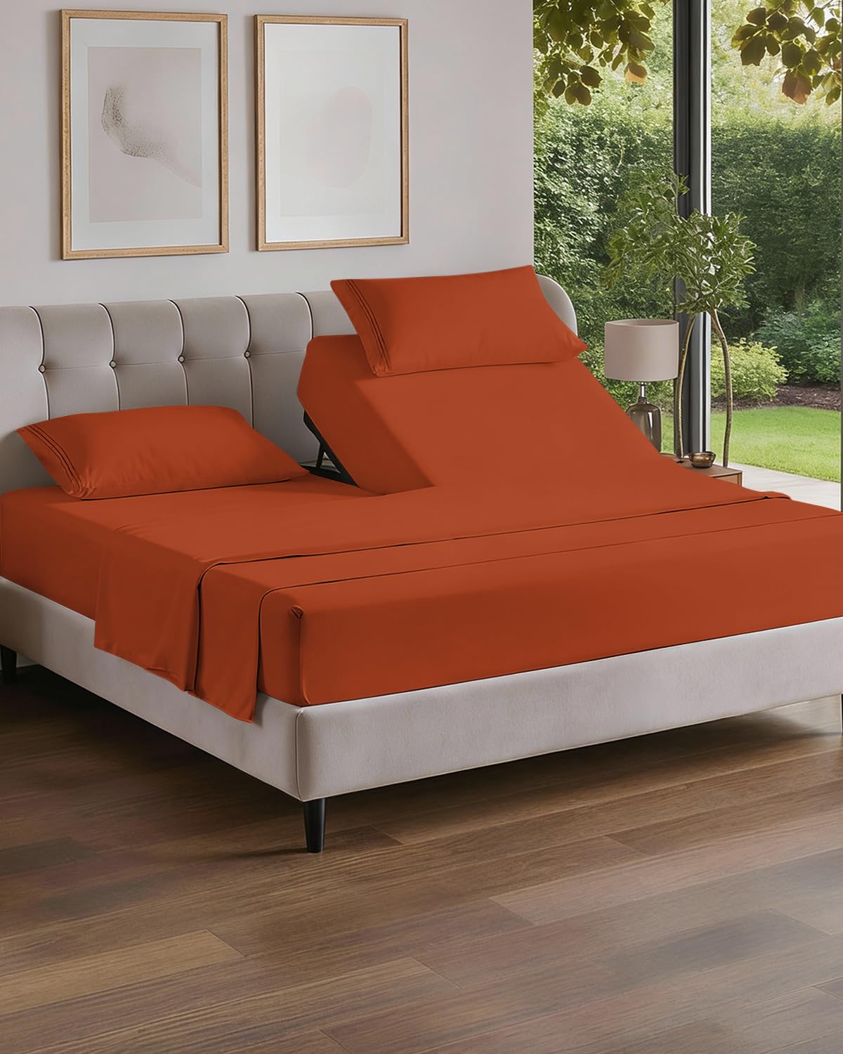 Flex Top Split Head King 4 Piece Sheet Set - Soft & Breathable - Terracotta | Cooling Bed Sheets Set, Hotel Luxury Bedding for Women & Men with Deep Pockets, Wrinkle Free & Fade Resistant, Oeko-Tex 26 - Terracotta Split Head/Flex Top